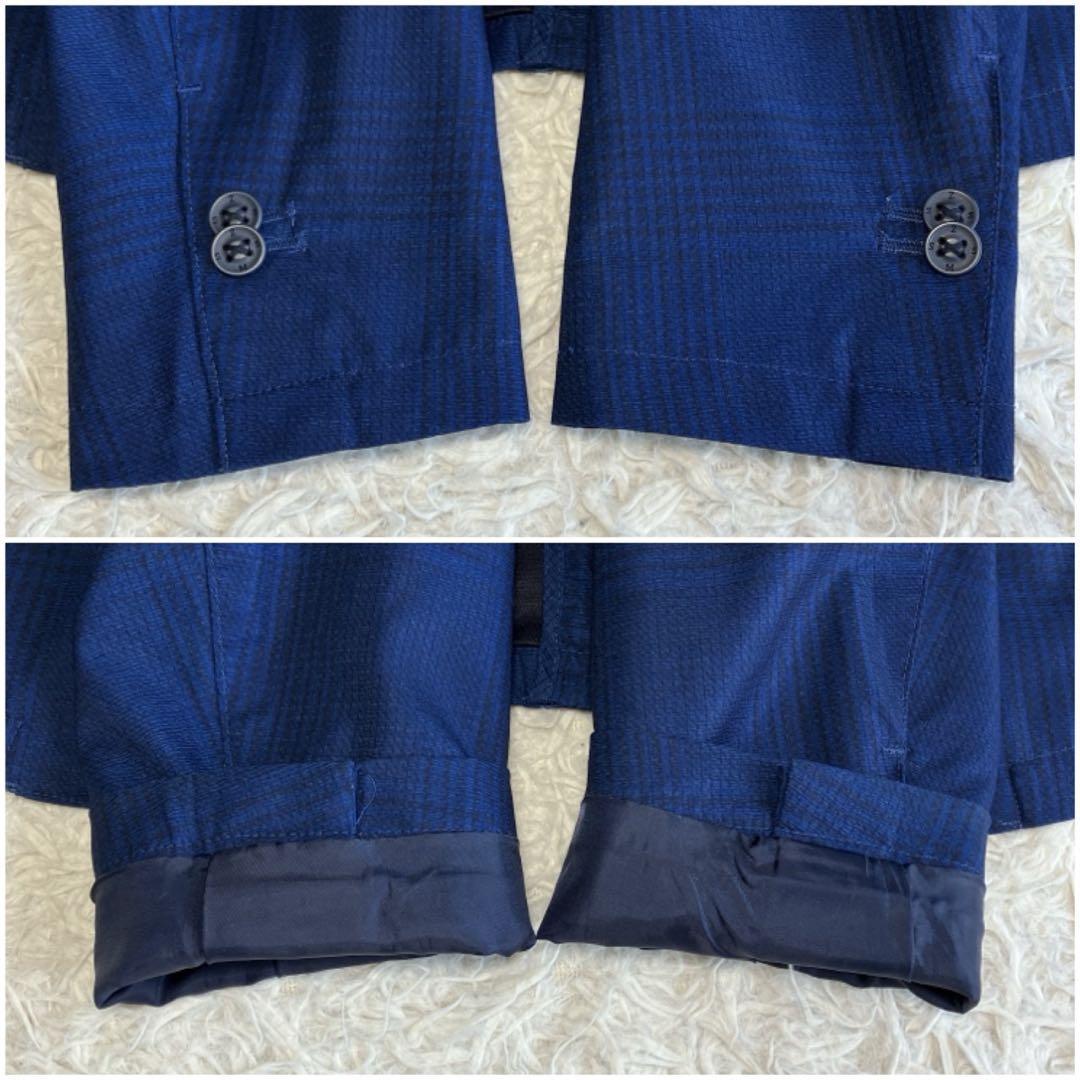 ◎人気デザイン ZARA ブルー系スーツ 軽量 チェック柄 ロゴプレートL 1