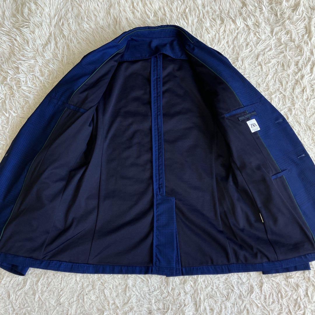 ◎人気デザイン ZARA ブルー系スーツ 軽量 チェック柄 ロゴプレートL 1