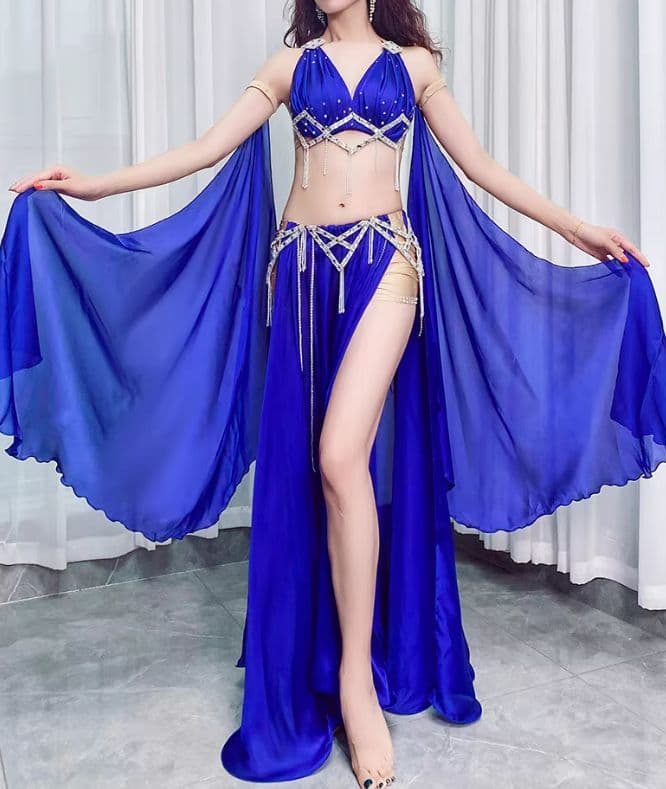 新品 ベリーダンス衣装　上下セット ロイヤルブルー オリエンタル　オーダーメイド