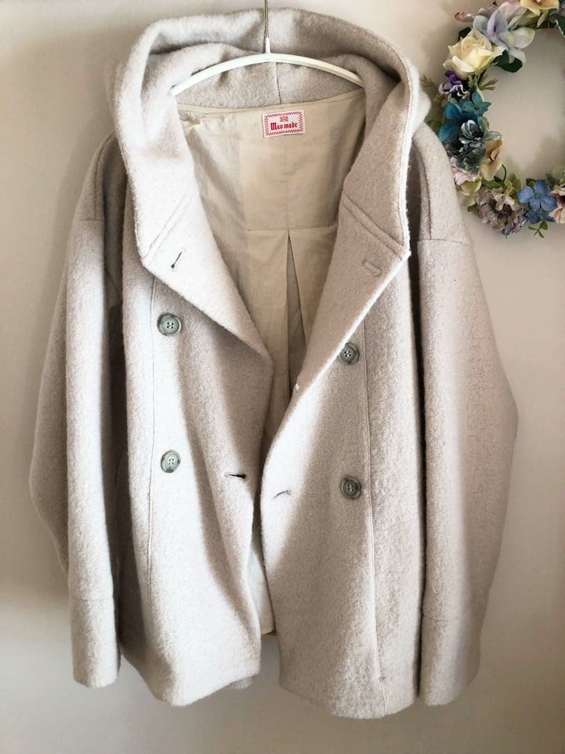 【新品未使用】マオメイド フード付きショートコート ウール100%