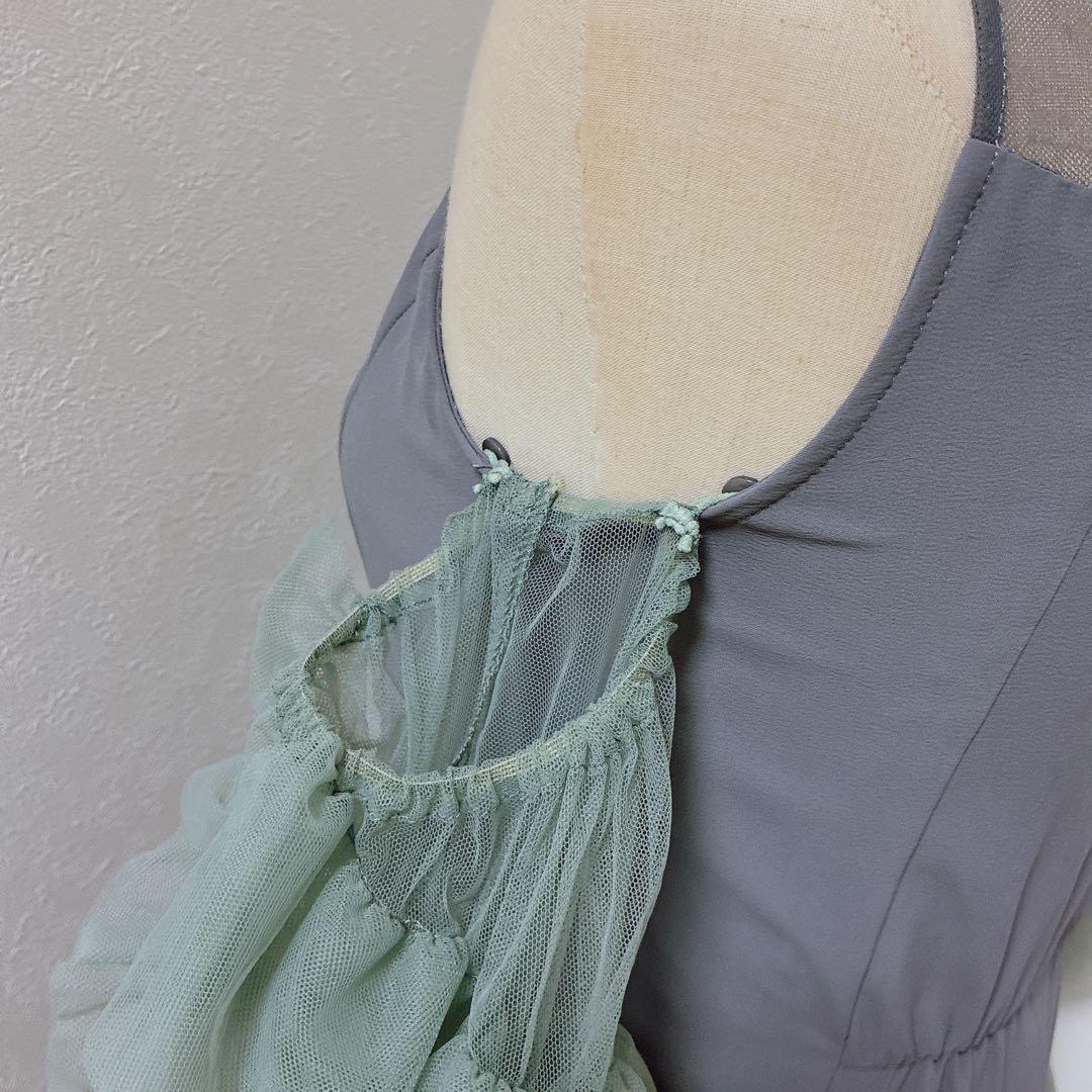 アンドレスド　グレー×グリーン　detached sleeve dress