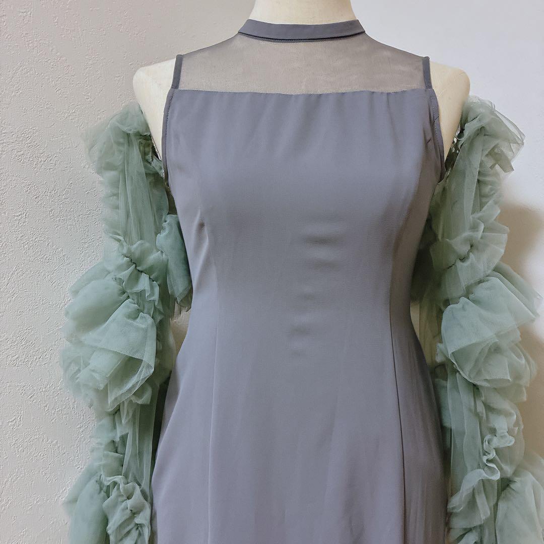 アンドレスド　グレー×グリーン　detached sleeve dress