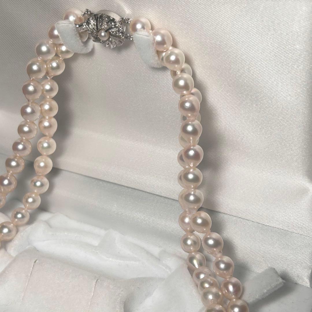 【テリ強✨】あこや バロック 2連 ネックレス 本真珠 パール 干渉色◎ 7.0