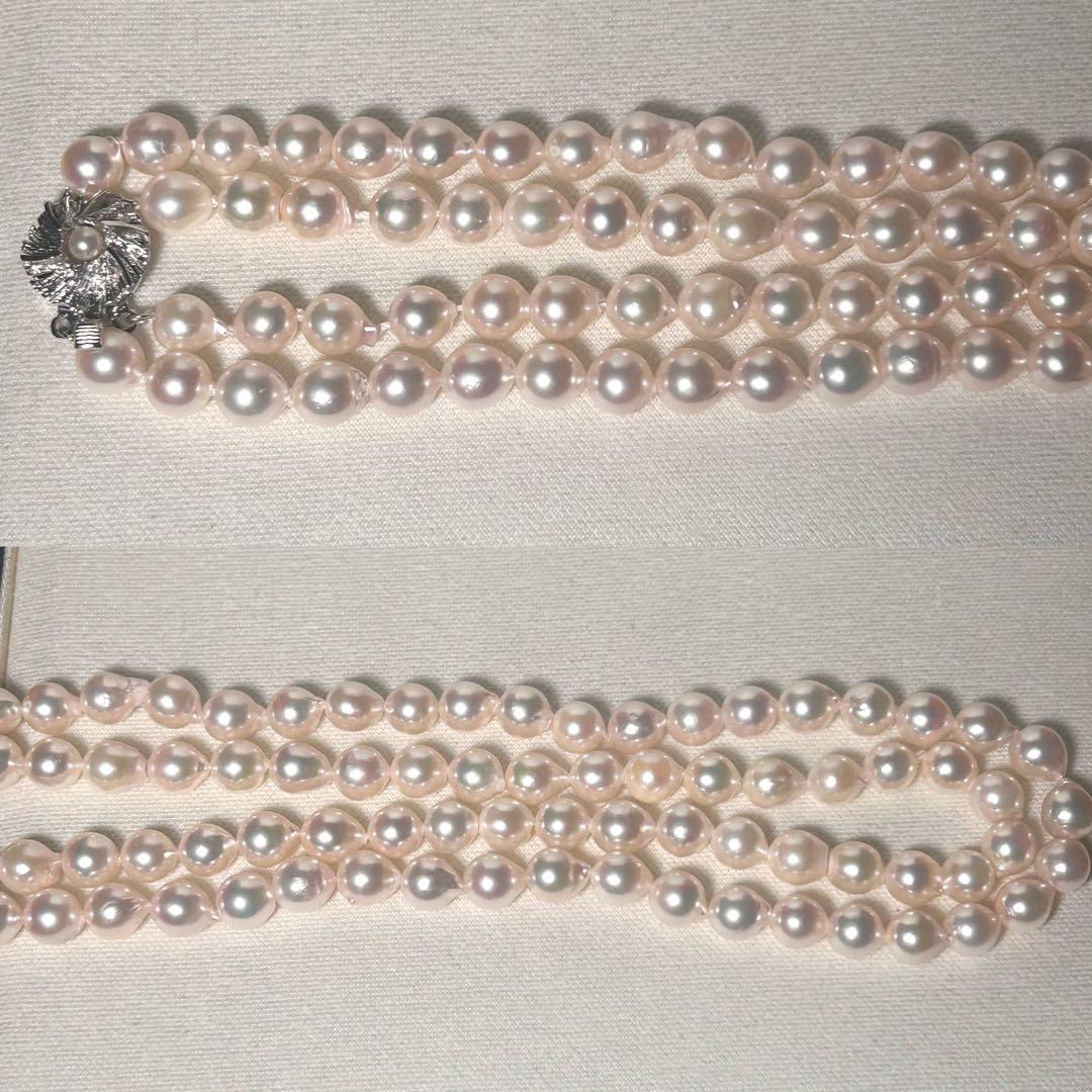 【テリ強✨】あこや バロック 2連 ネックレス 本真珠 パール 干渉色◎ 7.0