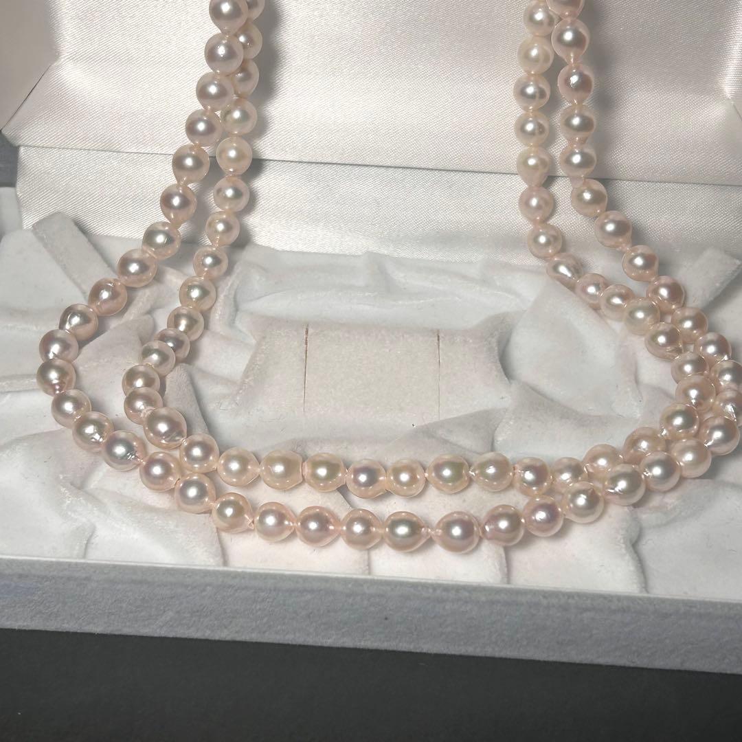 【テリ強✨】あこや バロック 2連 ネックレス 本真珠 パール 干渉色◎ 7.0