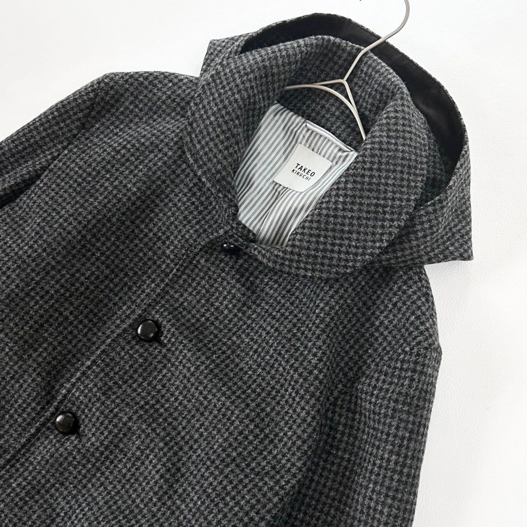 極美品✨タケオキクチ 千鳥格子 メルトン ブルゾン コーフード着脱可 3サイズ