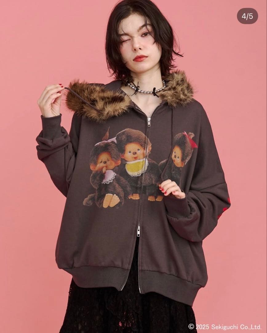 【monchhichi×jouetie】ファードッキングZIPフーディ ブラック