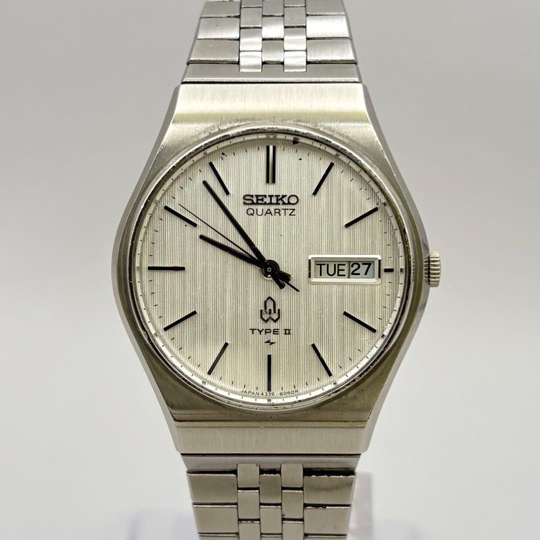 SEIKO TYPEⅡ クォーツ デイデイト シルバー メンズ 腕時計 新品電池
