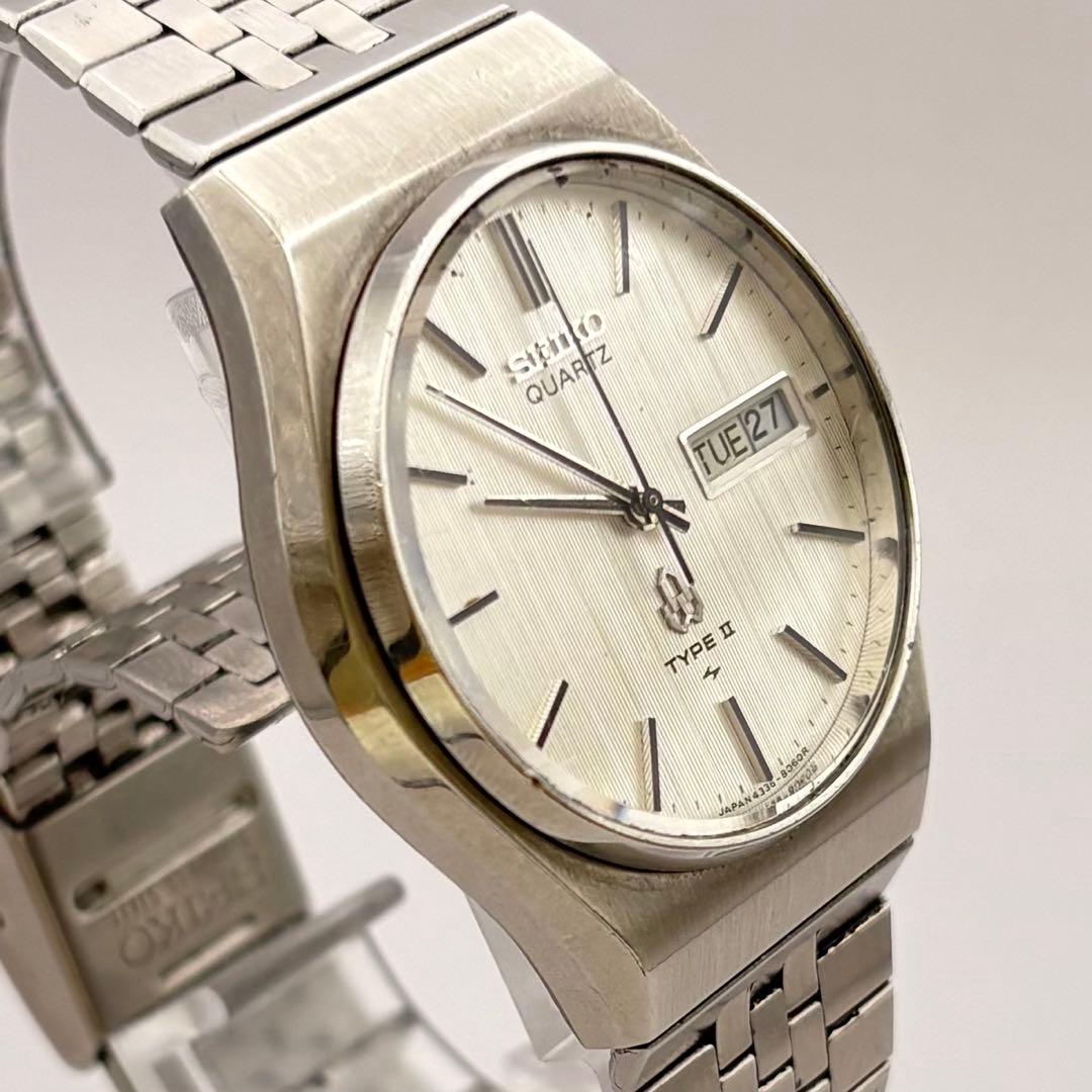 SEIKO TYPEⅡ クォーツ デイデイト シルバー メンズ 腕時計 新品電池