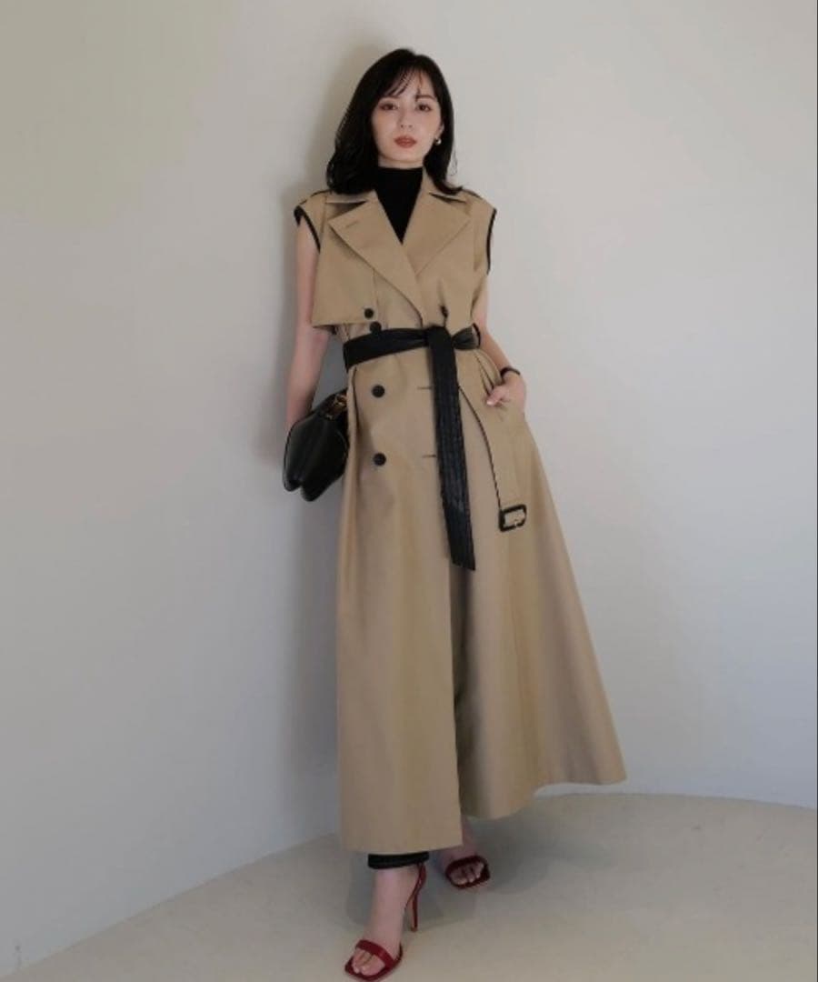 anuans ヴィーガンレザートリム2WAYトレンチコート