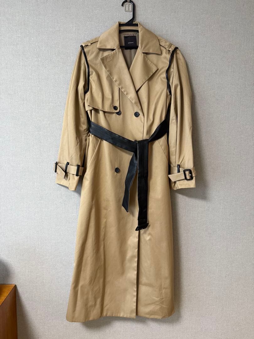 anuans ヴィーガンレザートリム2WAYトレンチコート