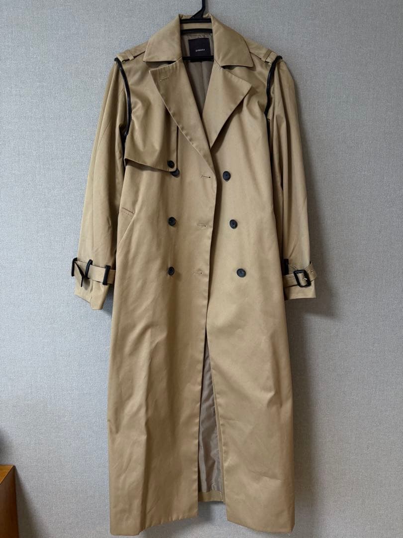 anuans ヴィーガンレザートリム2WAYトレンチコート