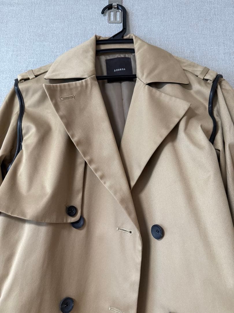 anuans ヴィーガンレザートリム2WAYトレンチコート