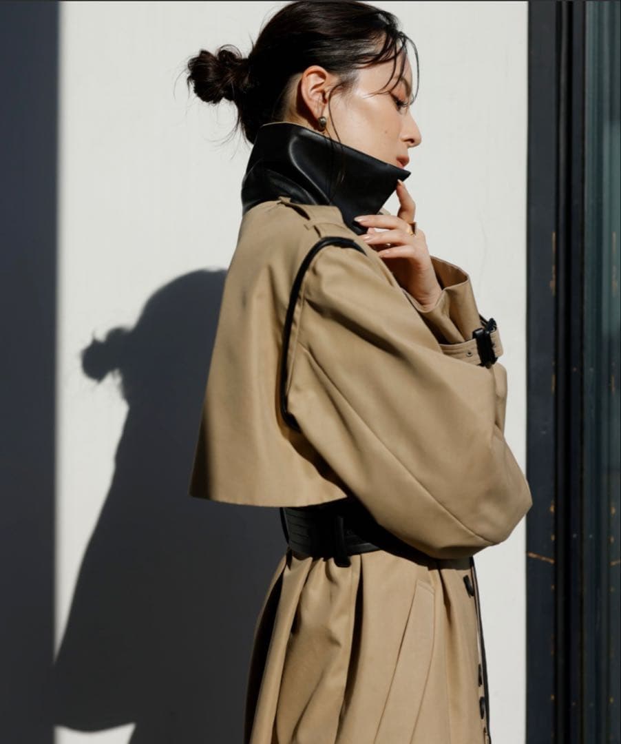 anuans ヴィーガンレザートリム2WAYトレンチコート