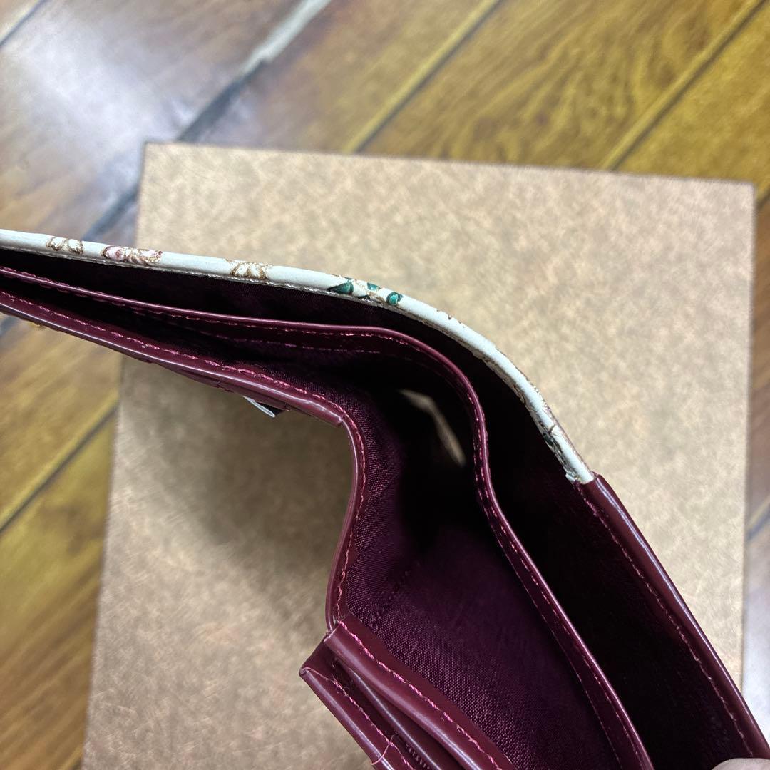 新品　文庫屋大関　枝垂れ花鳥　箱マチ小銭入れ付き折り財布