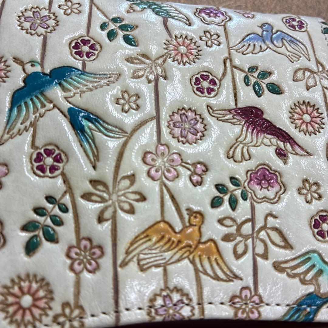 新品　文庫屋大関　枝垂れ花鳥　箱マチ小銭入れ付き折り財布