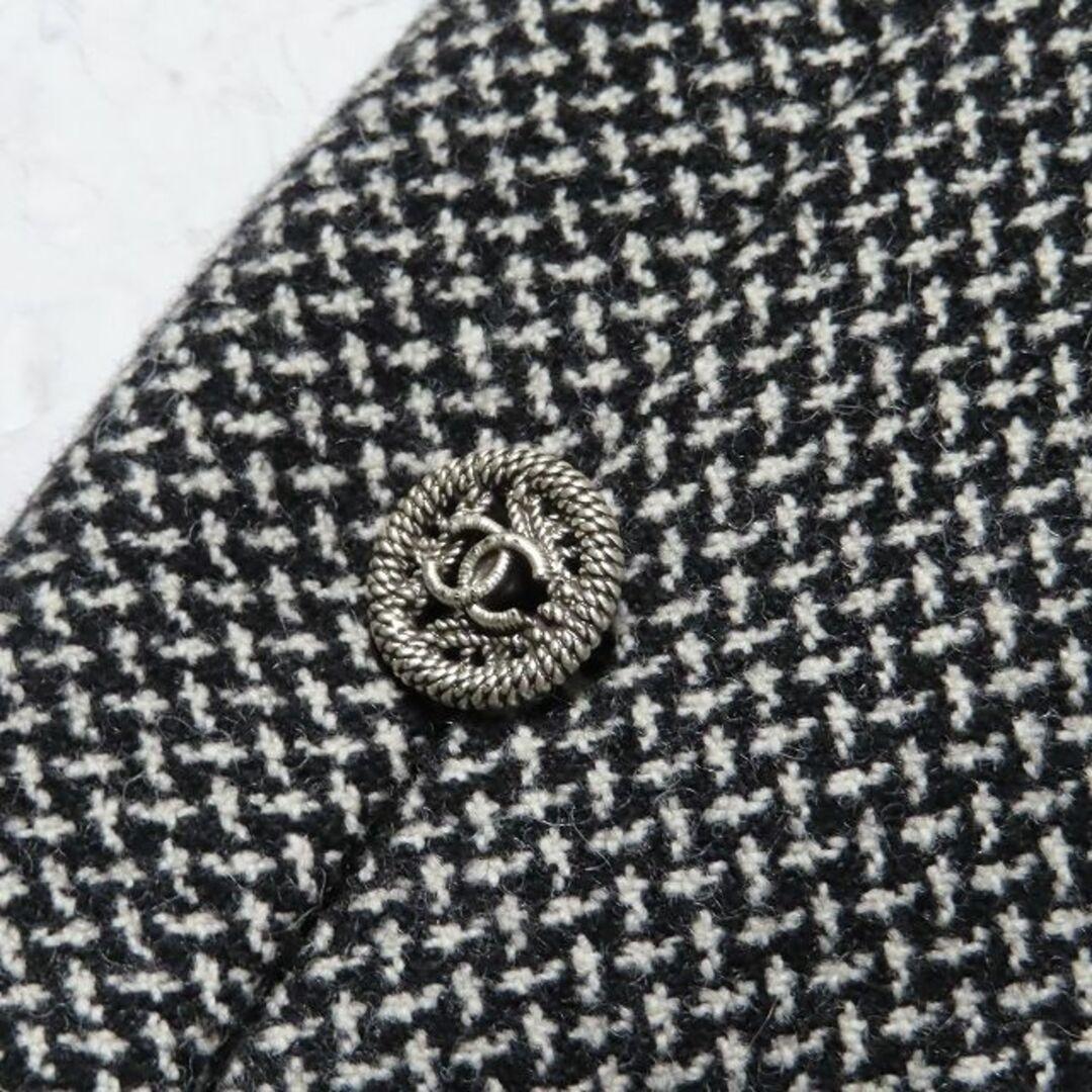 新品同様シャネルツイードロングジャケットコートブラックグレーウールCHANEL