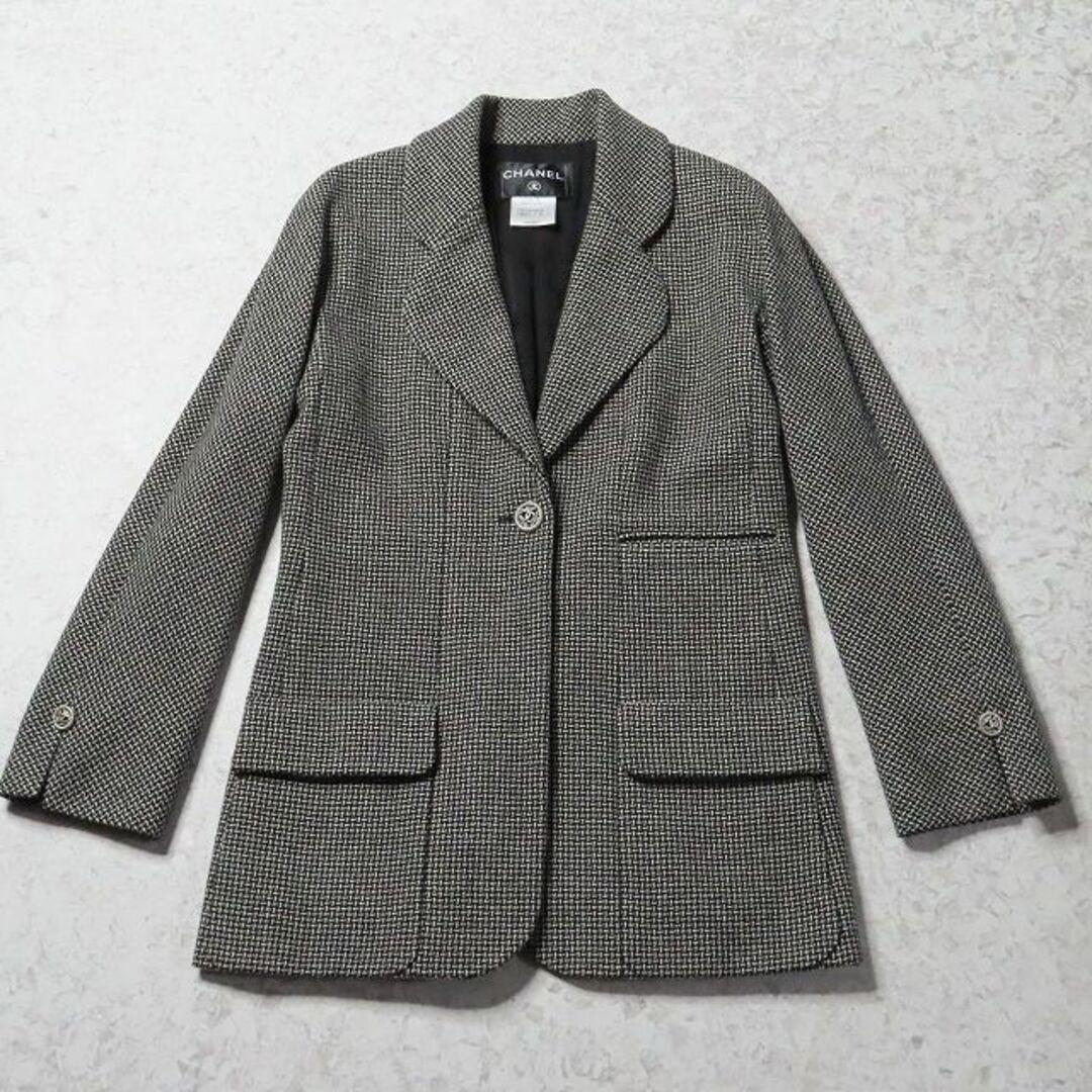 新品同様シャネルツイードロングジャケットコートブラックグレーウールCHANEL