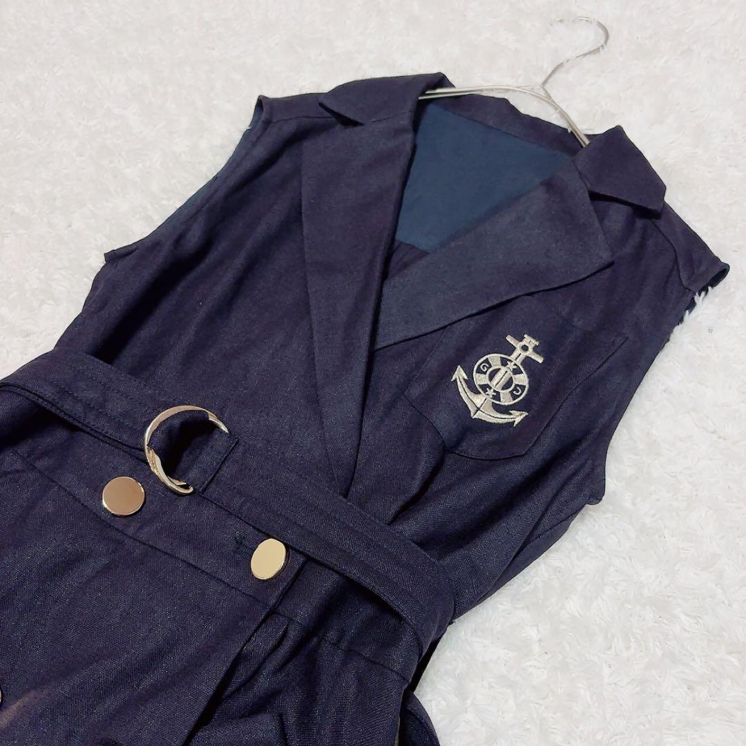 美品✨グレースクラス マリンジレドレス ノースリーブワンピース ロング 金ボタン