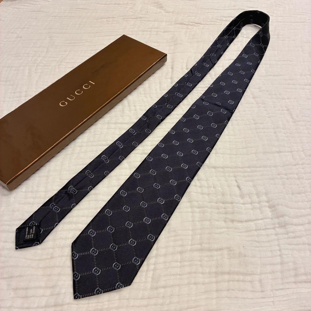 【未使用品】 箱付き GUCCI グッチ GG柄 ネクタイ ブラック シルク