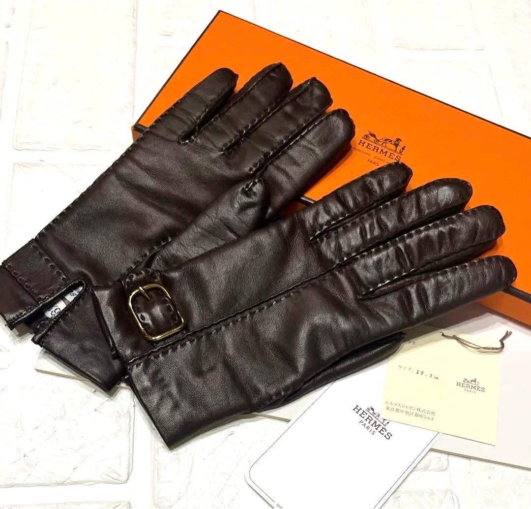 新品タグ付☆エルメス　手袋　グローブ　美品　バックル金具　61/2 ラムレザー