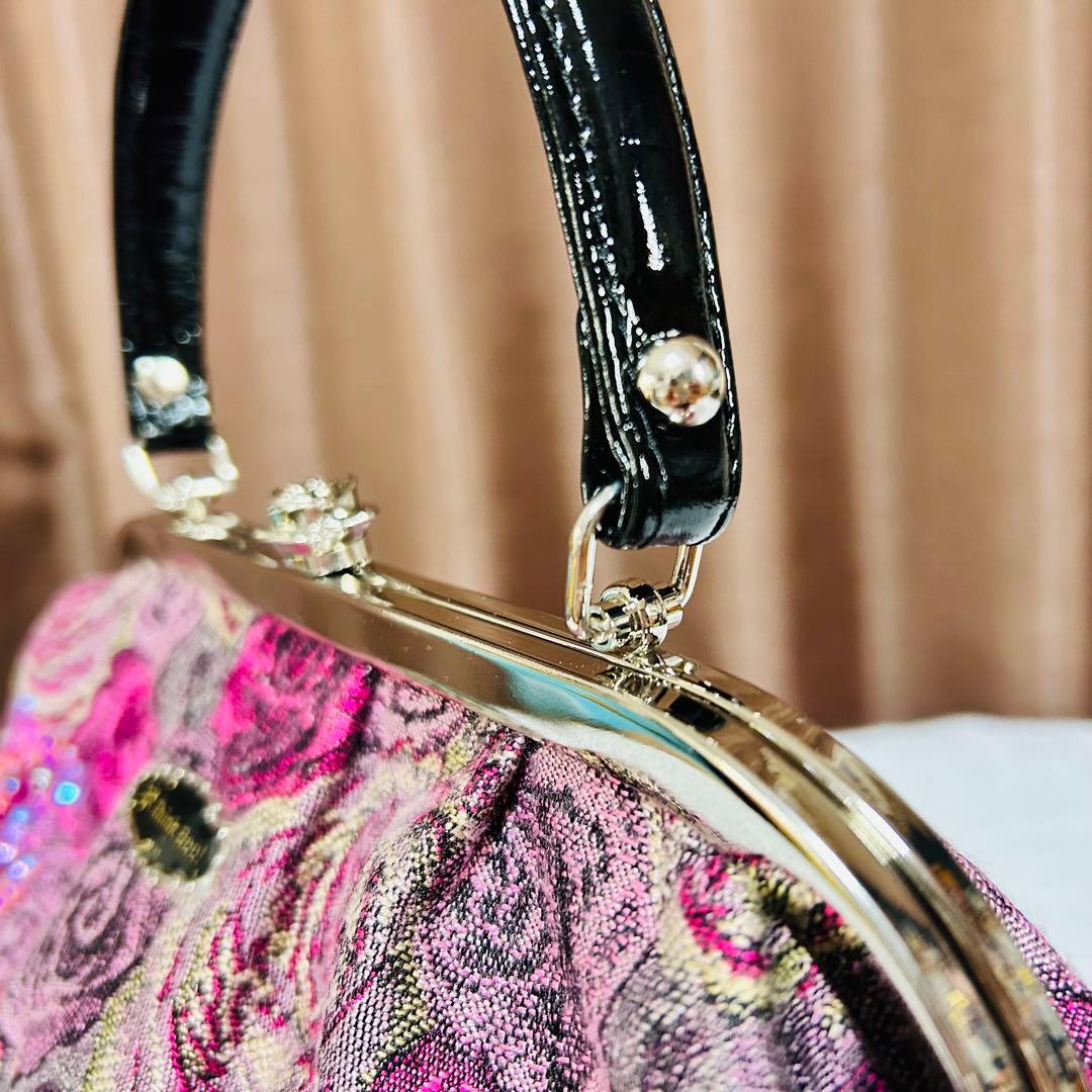 【極美品】Think Bee! ネバーエンディングピンクローズ　がま口　バッグ