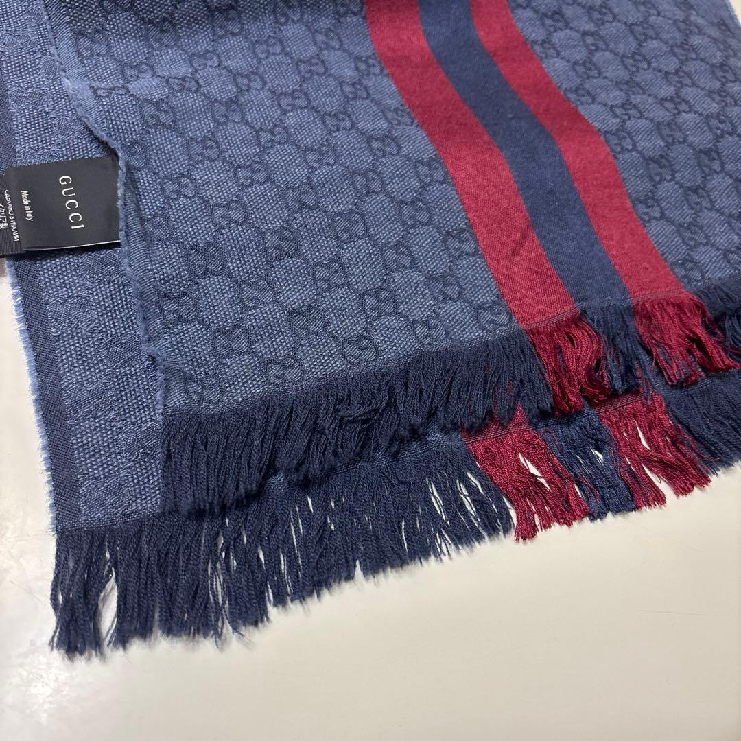 人気✨GUCCI グッチ GG柄 ネイビー レッド ストライプ マフラー