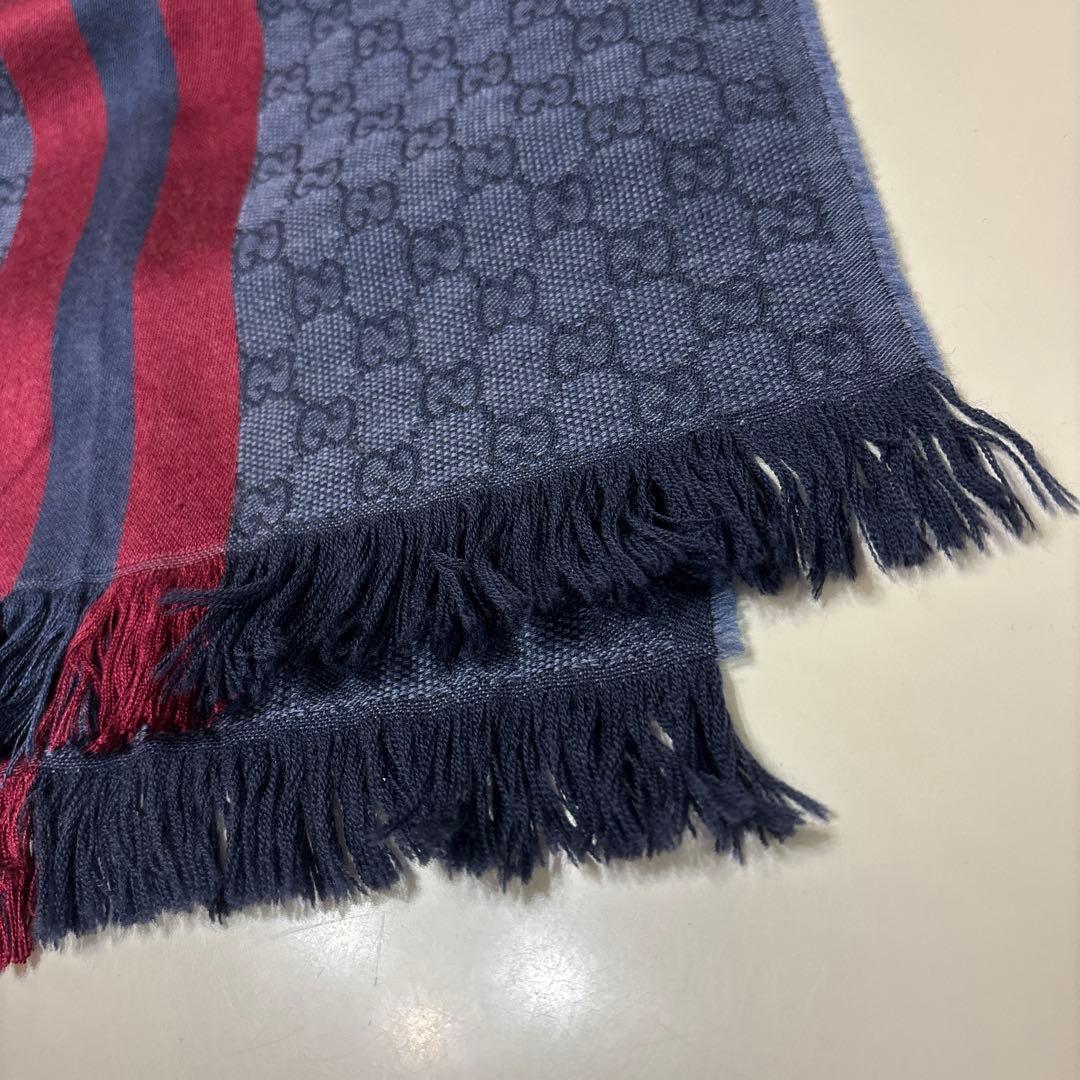 人気✨GUCCI グッチ GG柄 ネイビー レッド ストライプ マフラー