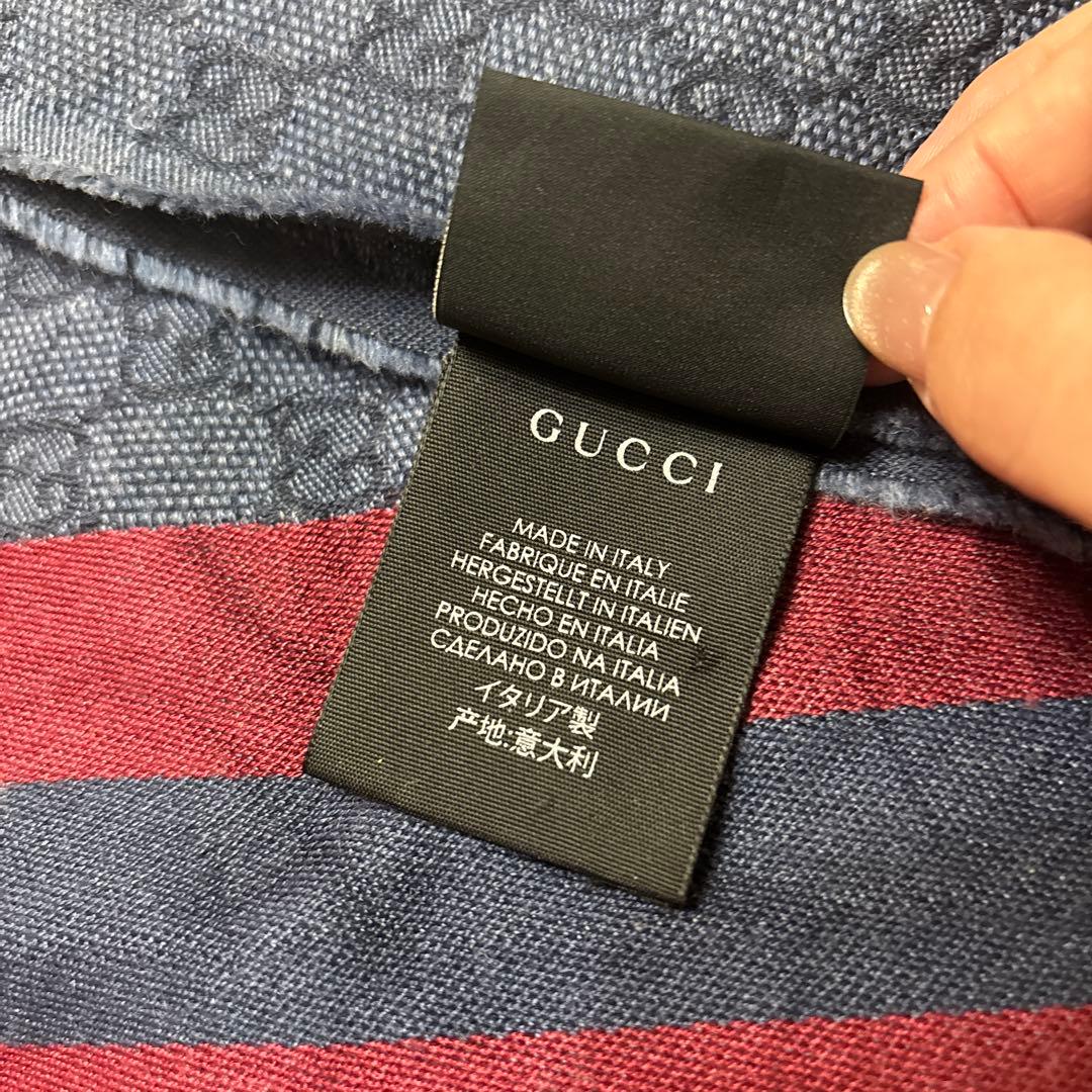 人気✨GUCCI グッチ GG柄 ネイビー レッド ストライプ マフラー