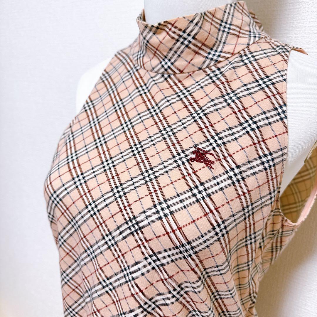 バーバリーブルーレーベル　バックオープンノースリーブ　ノバチェック　ピンク