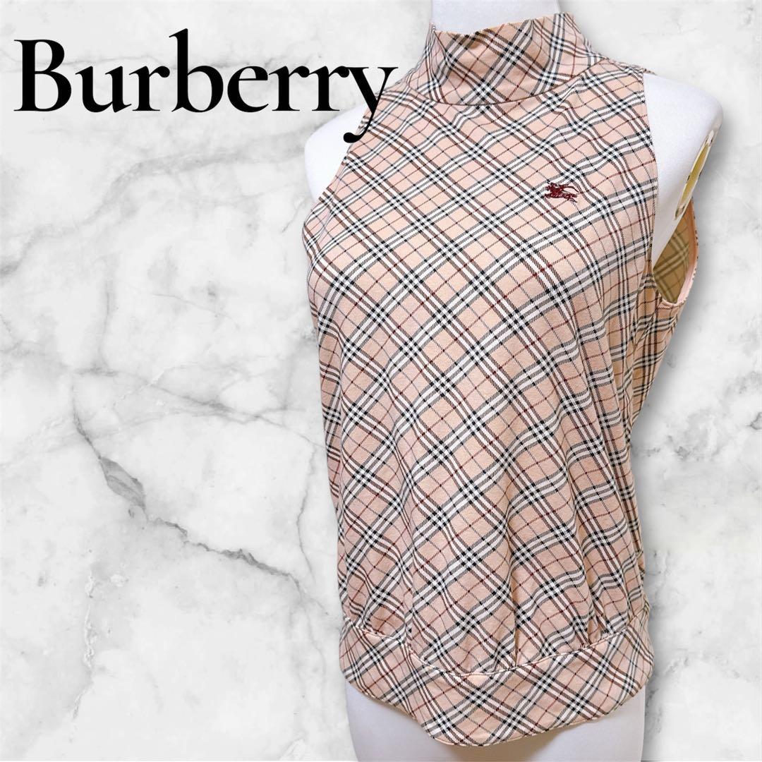 バーバリーブルーレーベル　バックオープンノースリーブ　ノバチェック　ピンク