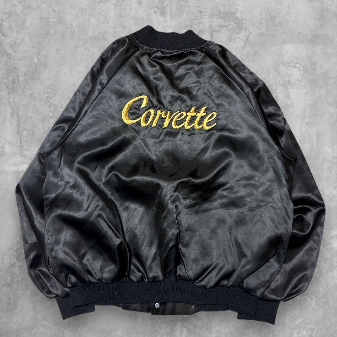 USA製HARTWELLシボレーCORVETT刺繍ナイロンスタジャンブラックXL