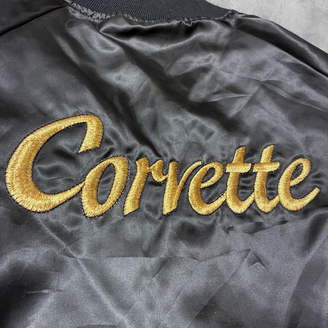 USA製HARTWELLシボレーCORVETT刺繍ナイロンスタジャンブラックXL