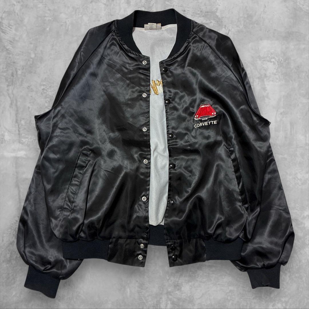 USA製HARTWELLシボレーCORVETT刺繍ナイロンスタジャンブラックXL