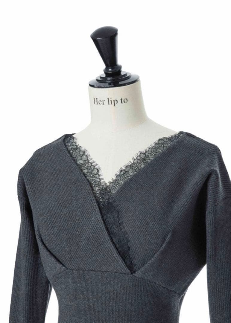 ワンピース Lace-Trimmed Knit Dress herlipto