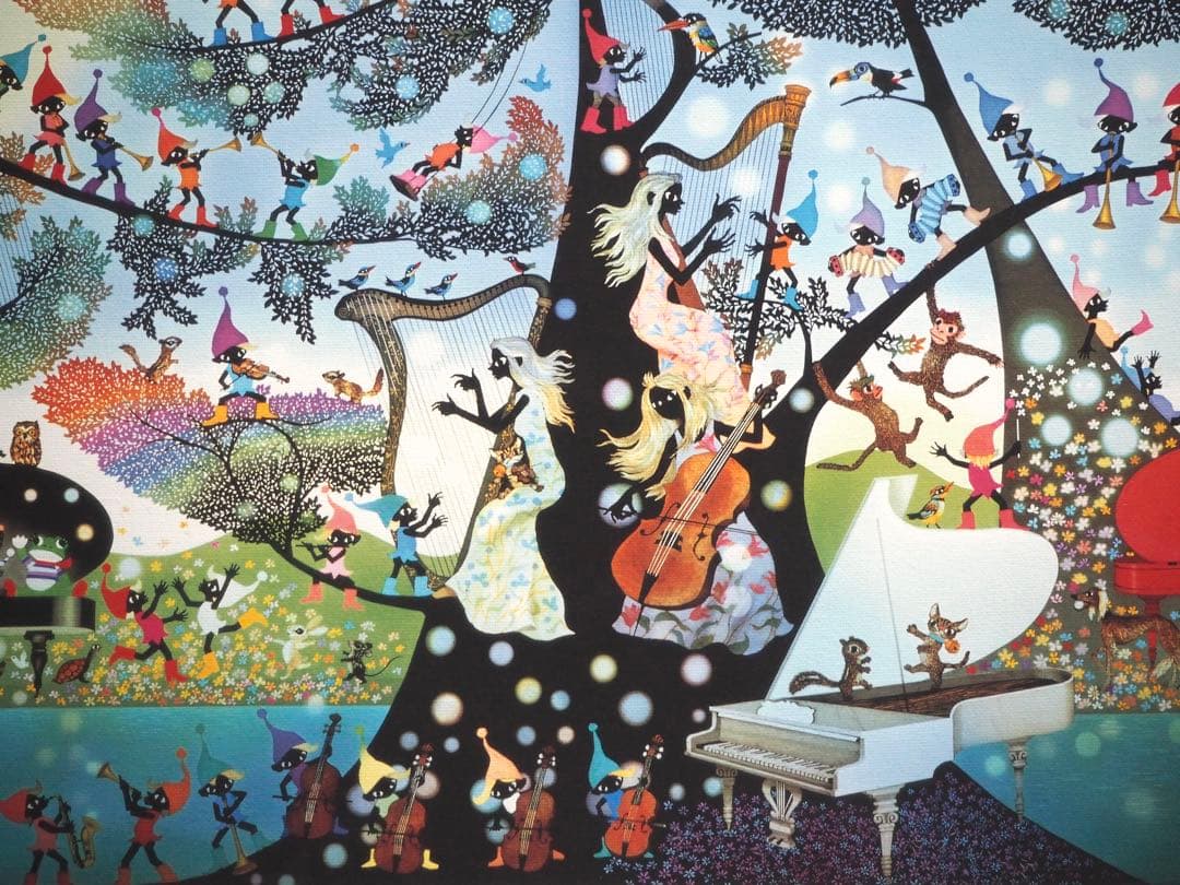 真作■藤城清治 版画 大作 こびとの楽園 キャンバスにジクレー■絵画 レフグラフ