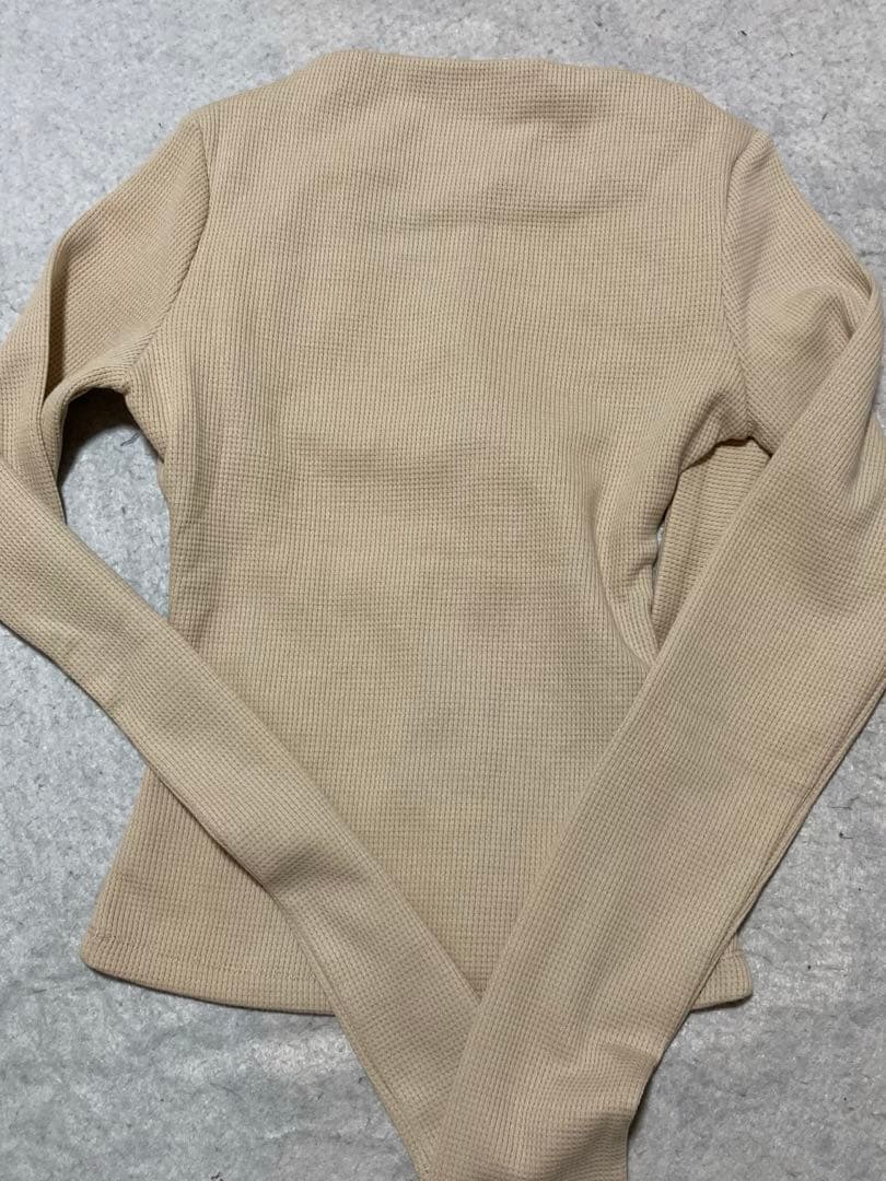 OPEN YY ワッフル編み リボン付き 長袖 S