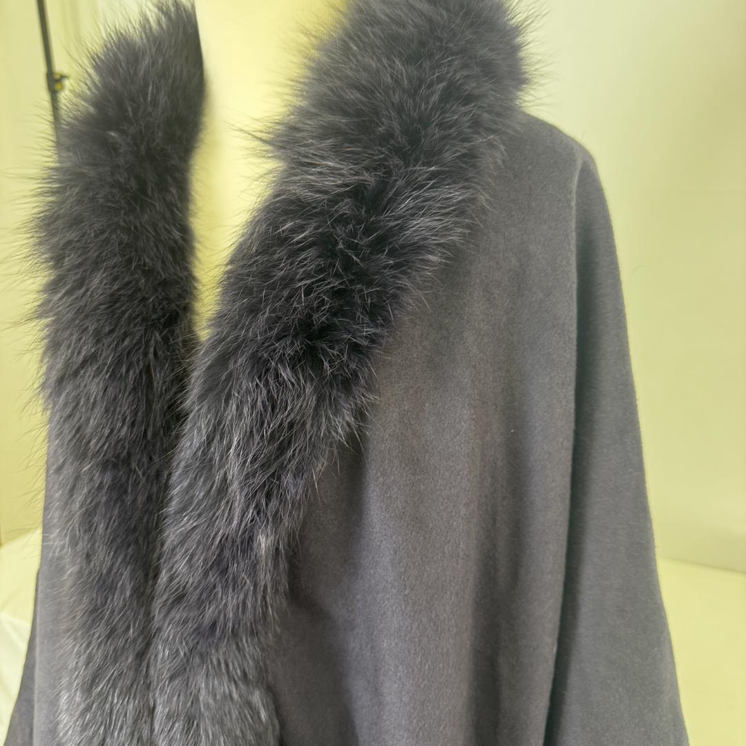 【M63-50-10】美品 カシミア 毛皮 フォックス ポンチョ パープル