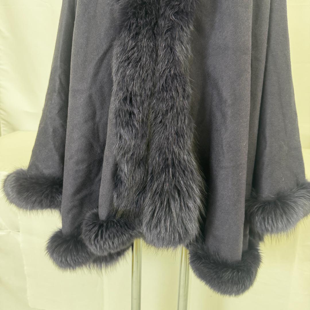 【M63-50-10】美品 カシミア 毛皮 フォックス ポンチョ パープル