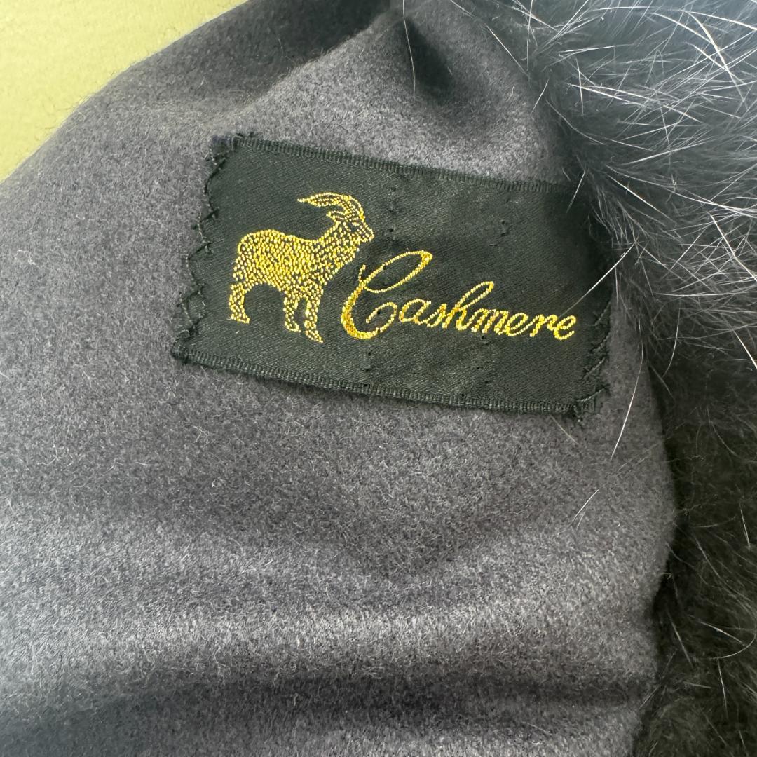 【M63-50-10】美品 カシミア 毛皮 フォックス ポンチョ パープル