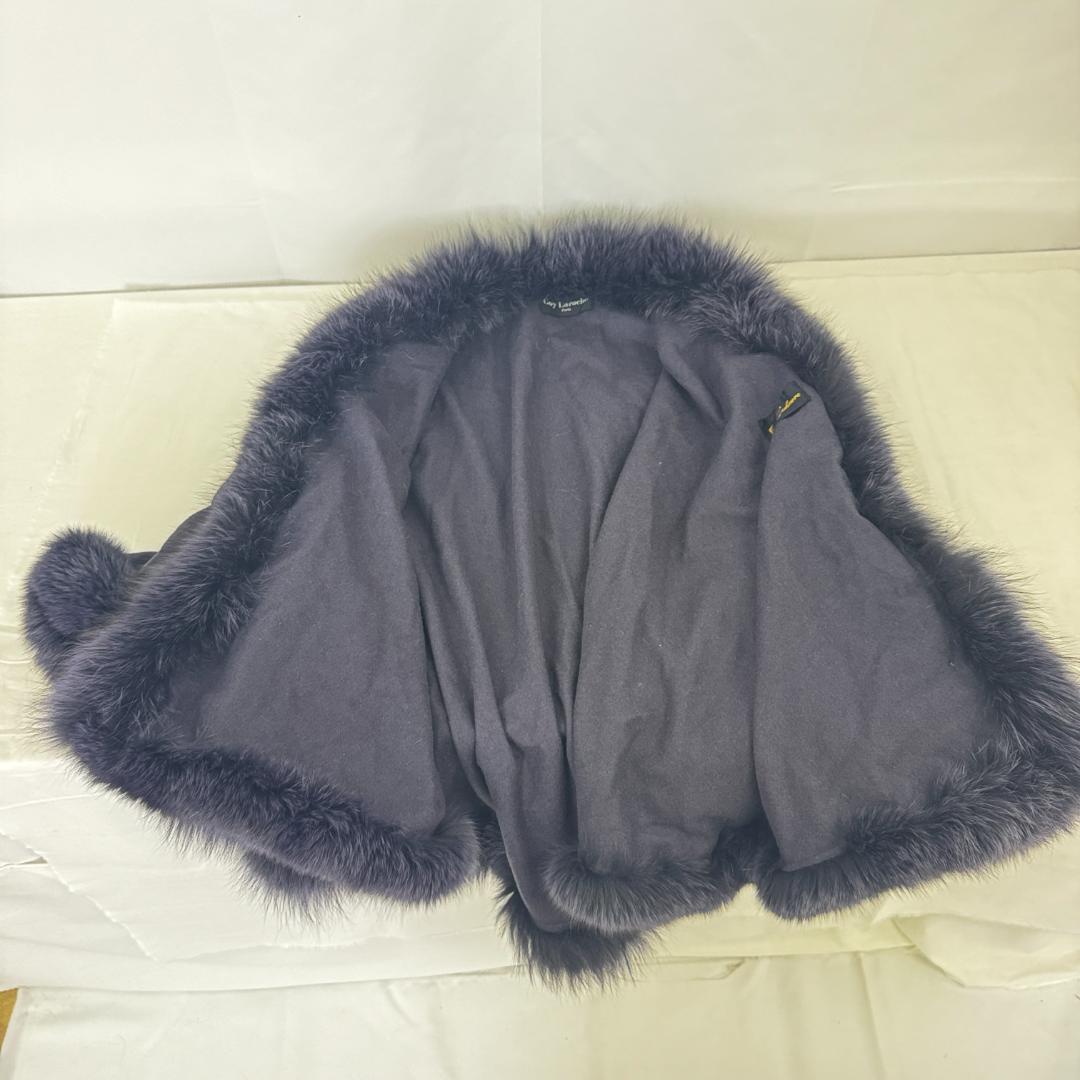 【M63-50-10】美品 カシミア 毛皮 フォックス ポンチョ パープル
