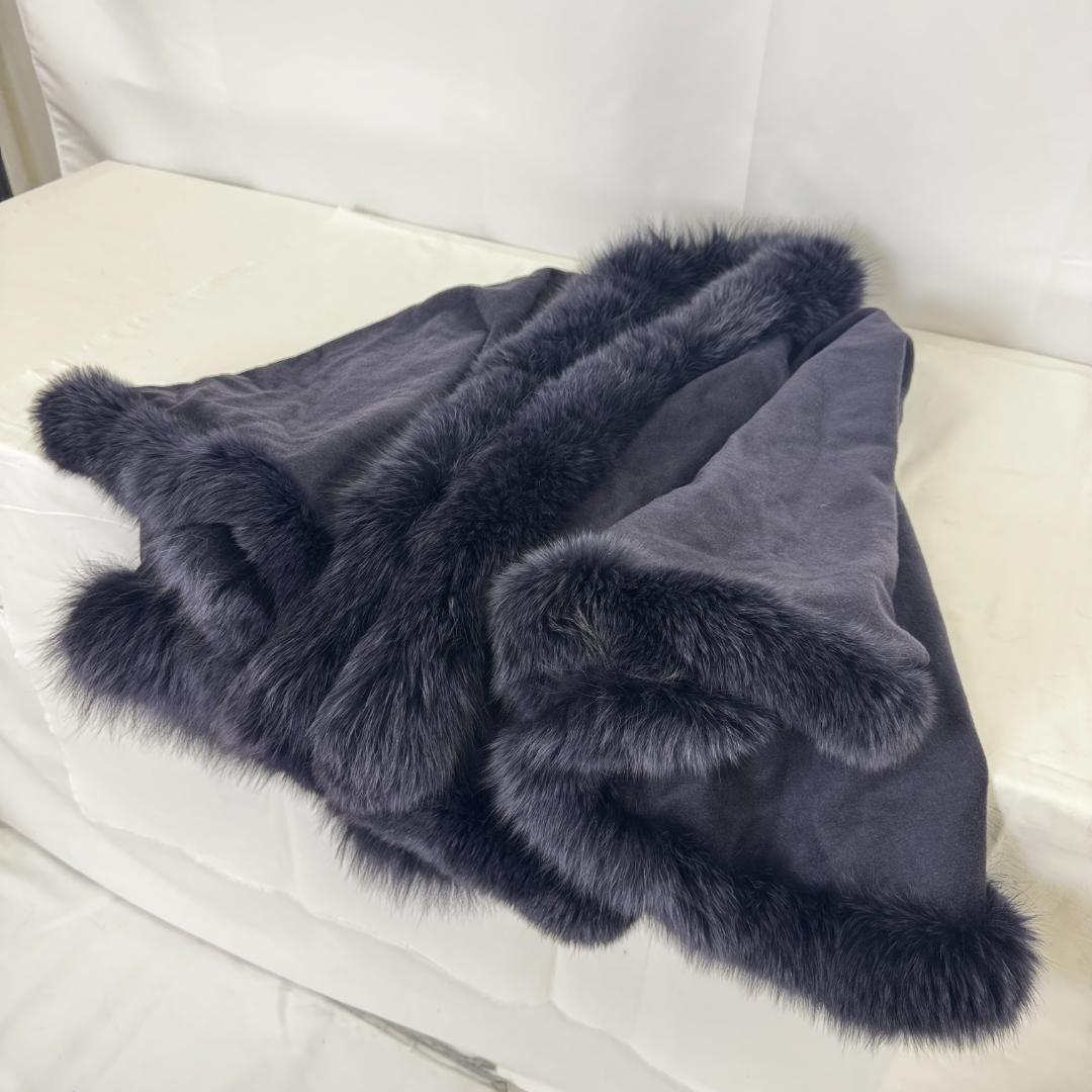 【M63-50-10】美品 カシミア 毛皮 フォックス ポンチョ パープル