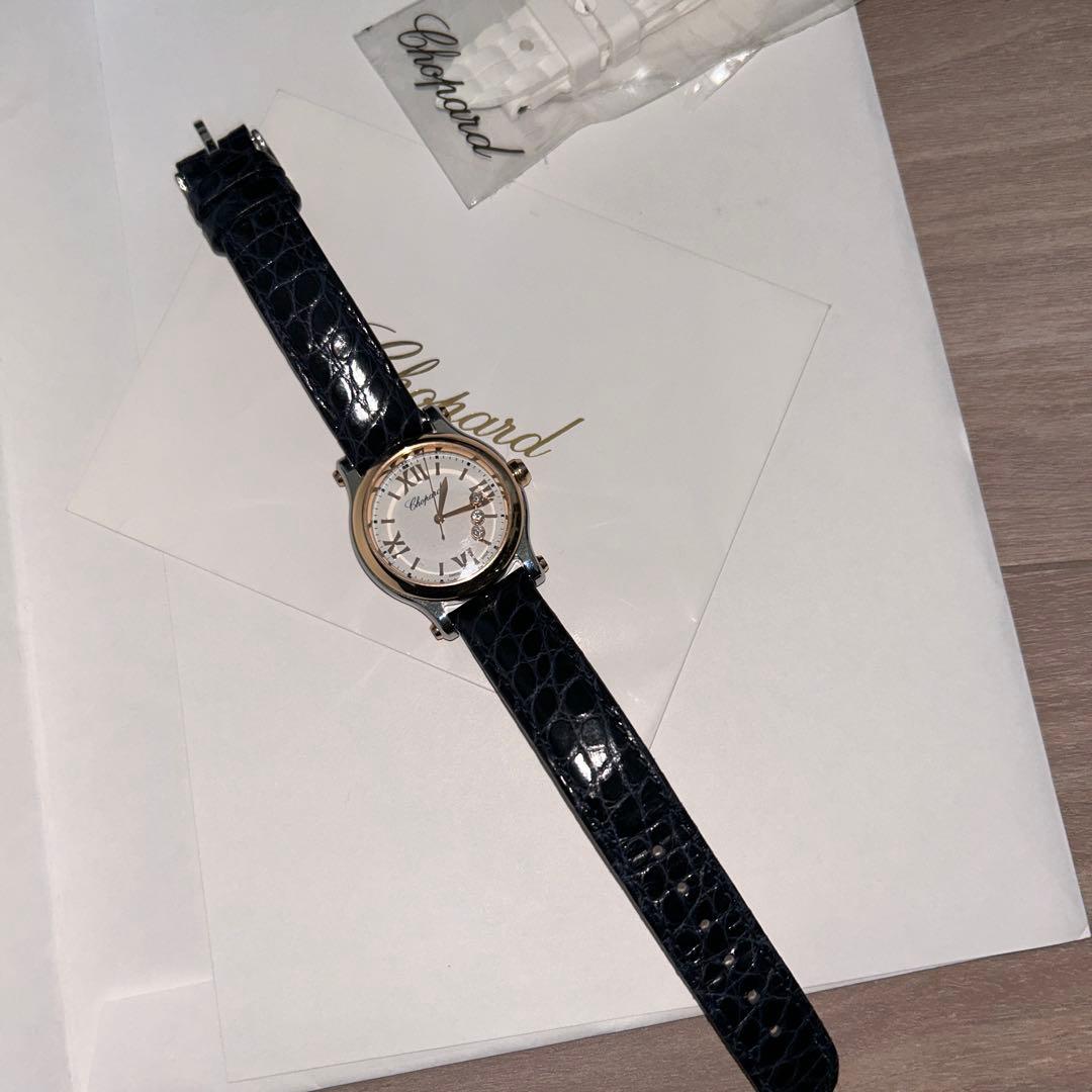 美品⭐︎ベルト3本付き⭐︎ショパール　ハッピースポーツ　ダイヤモンド　美品　腕時計