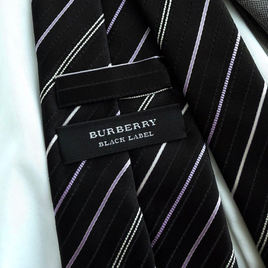 【美品】 バーバリーブラックレーベル ネクタイ ホースロゴ ブラック ストライプ