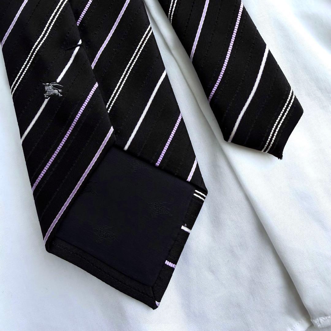 【美品】 バーバリーブラックレーベル ネクタイ ホースロゴ ブラック ストライプ