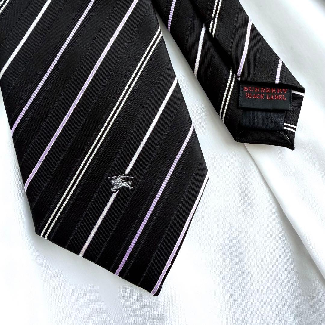 【美品】 バーバリーブラックレーベル ネクタイ ホースロゴ ブラック ストライプ