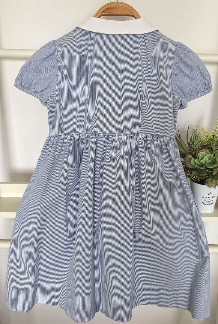 水色 半袖 お受験ワンピース 襟付き リボン刺繍(120)