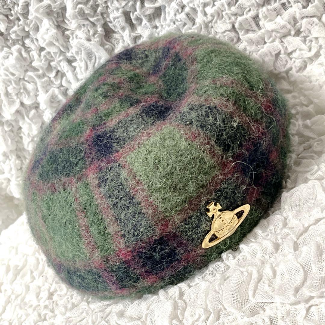 希少✨アルパカ　ウール　毛　ヴィヴィアンウエストウッド　ベレー帽　チェック　秋冬