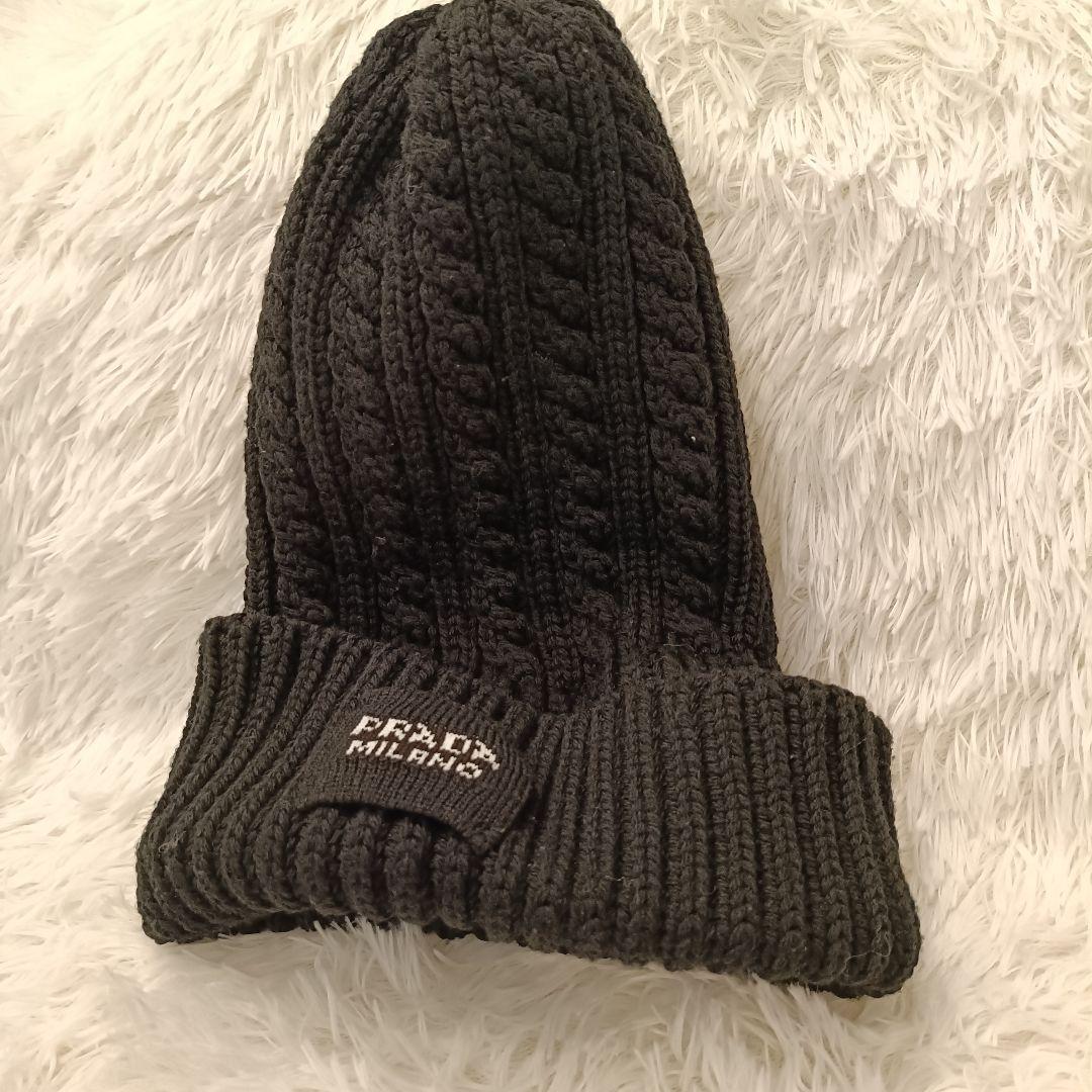 美品✨️　PRADA ニット帽　ブラック　黒　プラダ　M