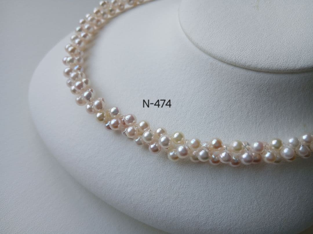 N474アコヤ真珠編み込みネックレス3.5～5.0㎜ベビーパール国産あこや本真珠